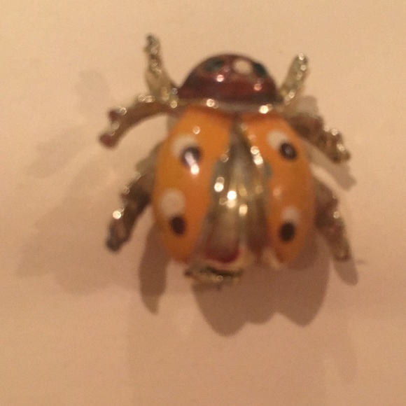 VINTAGE Enameled Lady Bug Pin Brooch Emerald Eyes - Picture 3 of 6